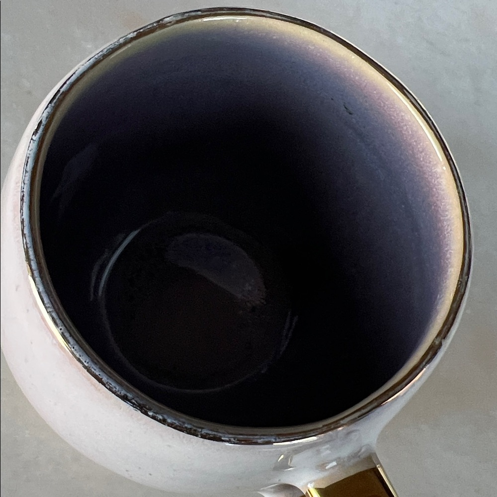 Anthropologie Perasima mug white opalescent ceramic with a gold handle and rim - Picture 13 of 13